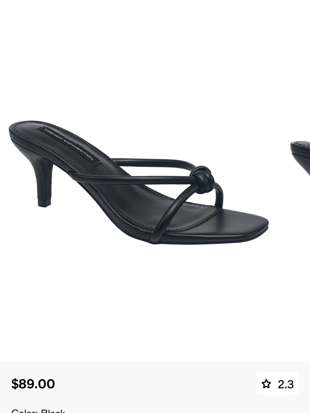 French Connection Black Knot-Strap Kitten Heel Sandal